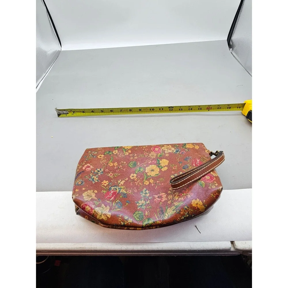 Patricia Nash Floral Leather Wristlet Clutch Bag Brown Multi‎ Color Zip Top